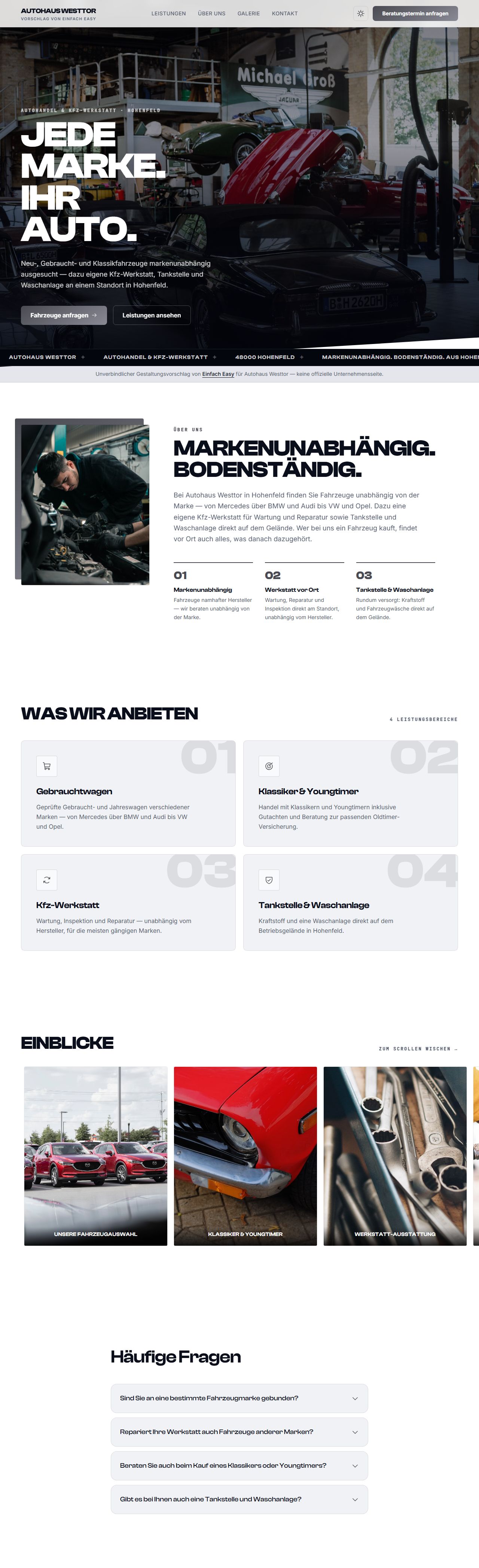 Gesamtansicht des Gestaltungsvorschlags: Autohandel & Kfz-Werkstatt