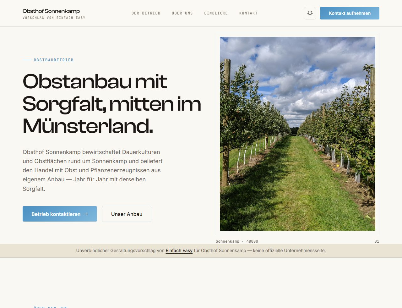 Gestaltungsvorschlag für einen Betrieb der Branche Obstbau